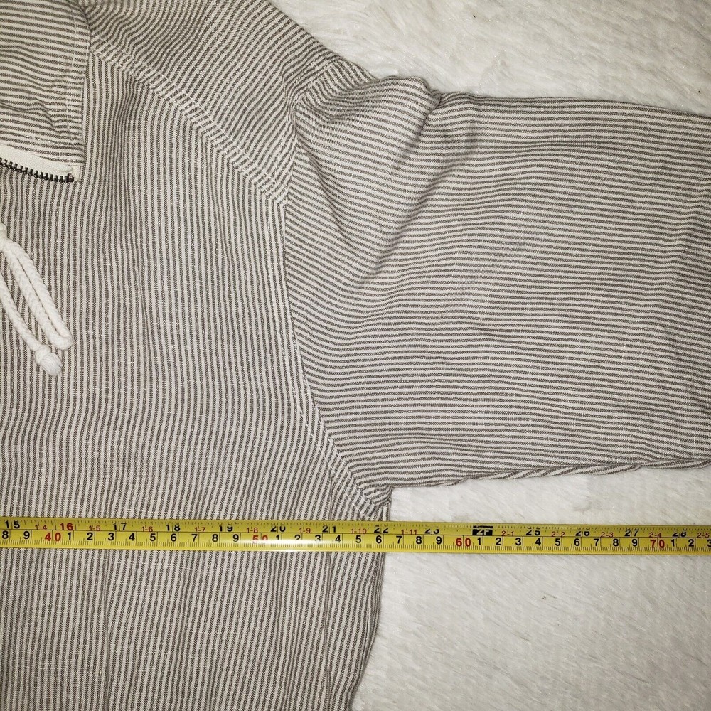 Lucky Brand Sz L Women's Linen Blend Striped Jacket Full Zip Waist Drawstring - Picture 11 of 12